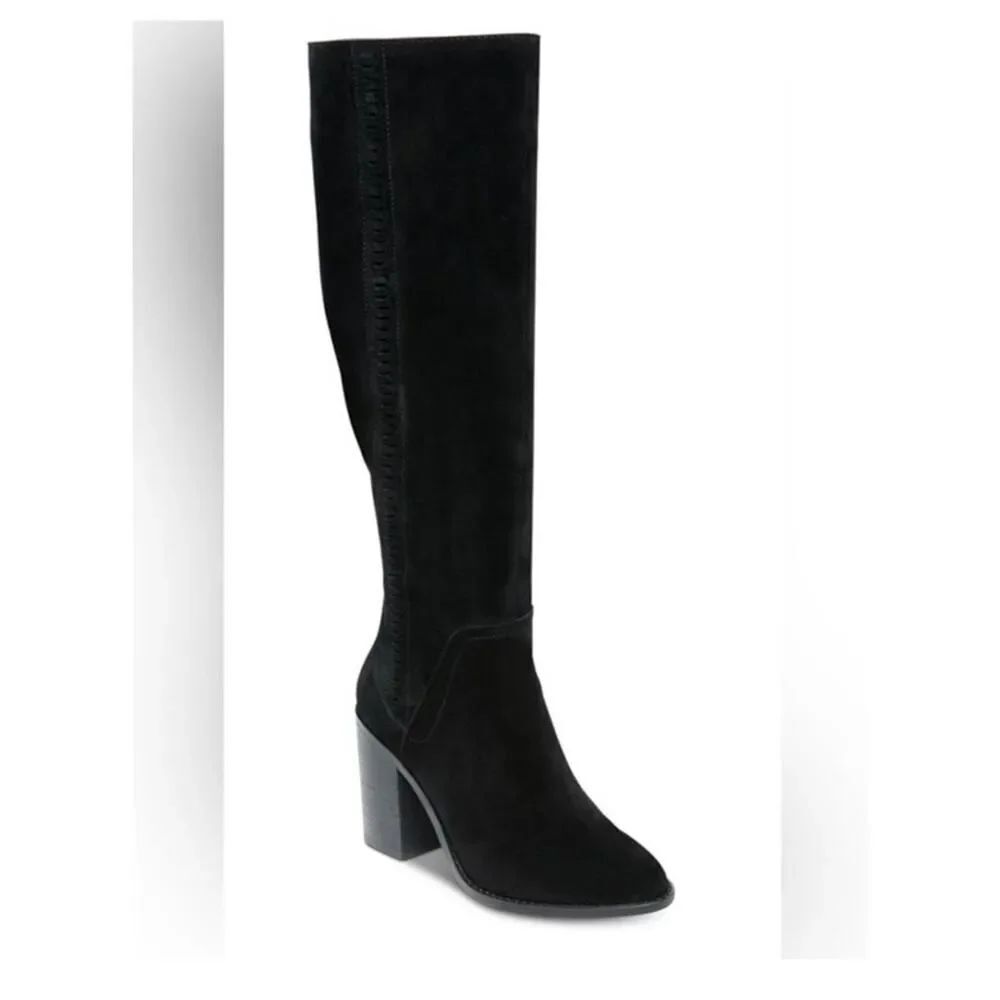 Steve Madden Roxana Knee High Boots Black Suede Block Heel Zip Size 8M
